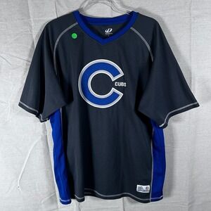 Dynasty Chicago Cubs MLB Baseball Jersey Shirt Mens Large Gray Blue V-Neck L